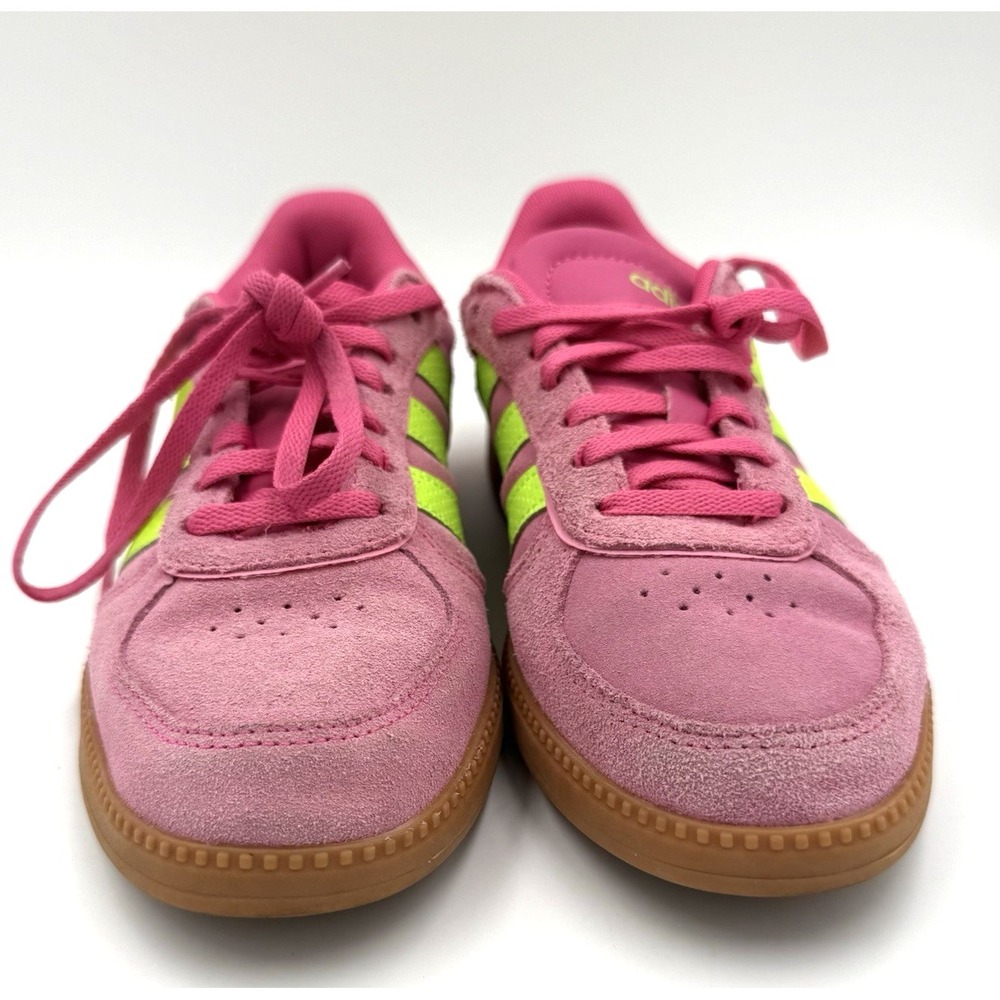 Adidas Breaknet Sleek Womens Sneakers Pink Neon Yellow Suede Gum Sole Size 6.5 - Picture 4 of 12